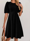 Round Neck Puff Sleeve A-Line Dress Black