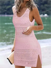 Openwork Scoop Neck Cover Up Dusty Pink