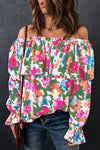 Floral Off-Shoulder Layered Blouse with Flounce Sleeves - Casual 100% Polyester Top - Store 42