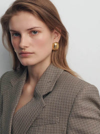 Elegant 18K Gold-Plated Stainless Steel Ribbed Earrings for Sophisticated Style - Store 42