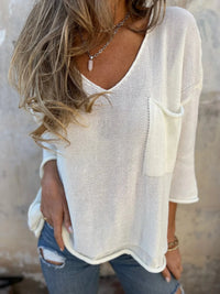Full Size Casual V-Neck Knit Sweater Plus Size