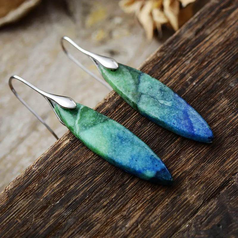 Elegant Copper & Natural Stone Geometric Earrings - 18K Gold-Plated Chic Jewelry