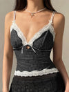 Devine Lace Detail Polka Dot V-Neck Cami Black