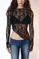 Lace Long Sleeve Sheer Crop Top for Women - Slightly Stretchy, 75% Polyester, 25% Spandex - Store 42