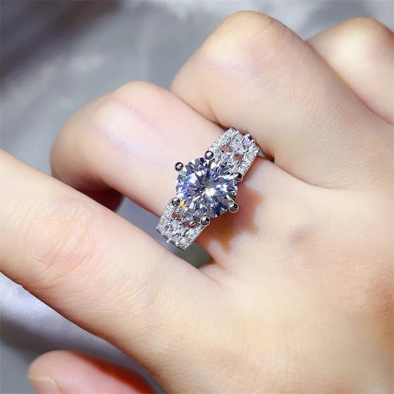 3 Carat Moissanite Ring in 925 Sterling Silver with Platinum-Plating and Accents