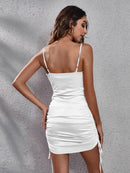 Side Drawstring Ruched Cowl Neck Mini Cami Dress
