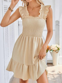 Smocked Square Neck Wide Strap Dress
