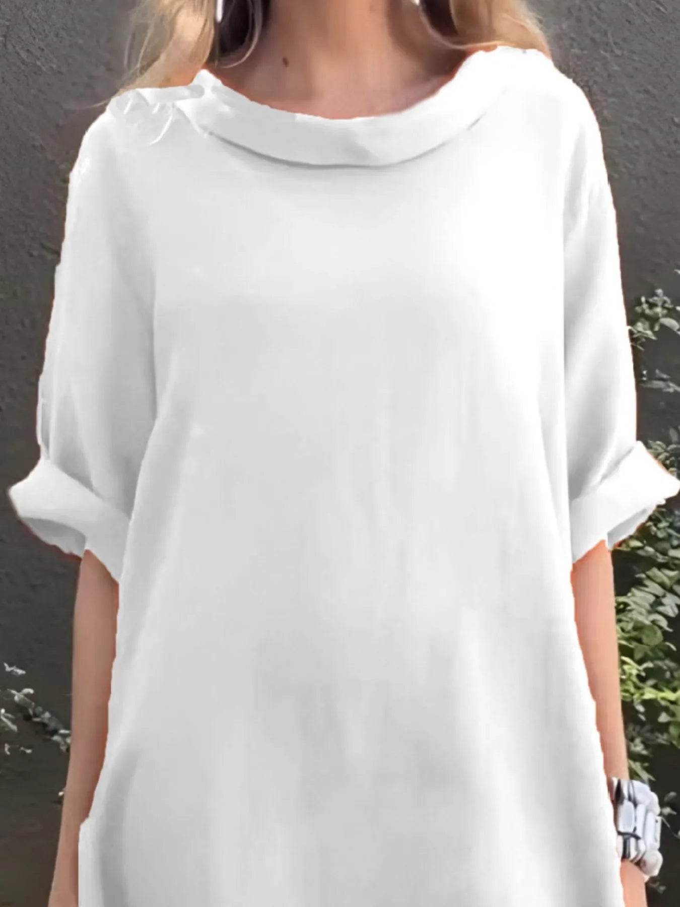 Full Size Casual Loose Fit Round Neck Midi Dress Plus Size - Store 42