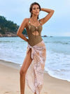 Cutout Sweetheart Neck One-Piece Swimwear and Cover-Up Swim Set Camel