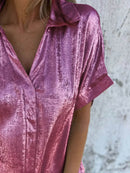 Full Size Collared Neck Short Sleeve Shirt Plus Size - Store 42