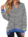 Notched Long Sleeve Oversized Sweatshirt Black And White Stripes