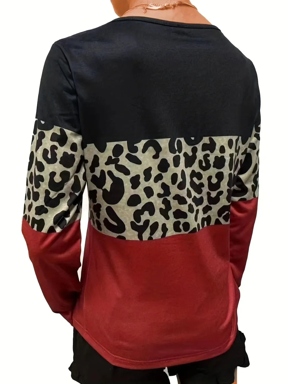 Trendy Women's Crisscross Color Block Long Sleeve T-Shirt - Opaque, Stretchy, Cotton Blend