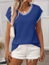 Contrast Trim V-Neck Short Sleeve Knit Top Royal Blue
