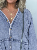 Full Size Button-Front Long Sleeve Denim Shirt Dress Plus Size - Store 42