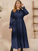 Honey Plus Size Ruffled Polka Dot Long Sleeve Midi Dress - Store 42