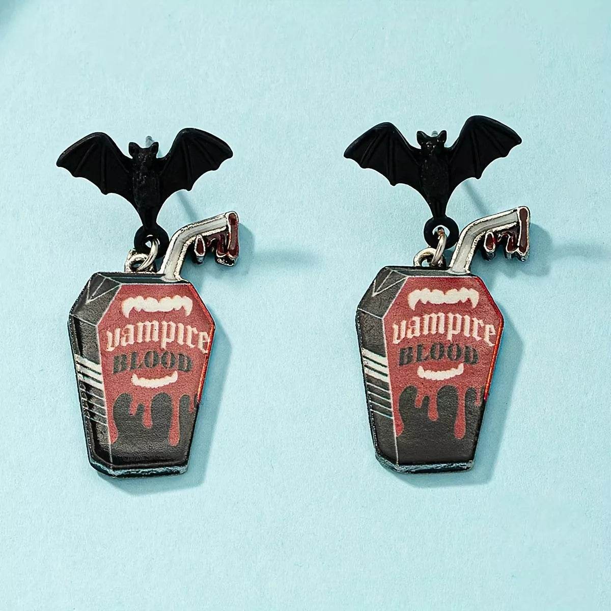 Halloween Gothic Vampire Coffin Bat Wing Drop Earrings - Store 42