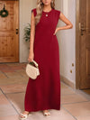 Full Size Slit Round Neck Sleeveless Maxi Tank Dress Plus Size Burgundy