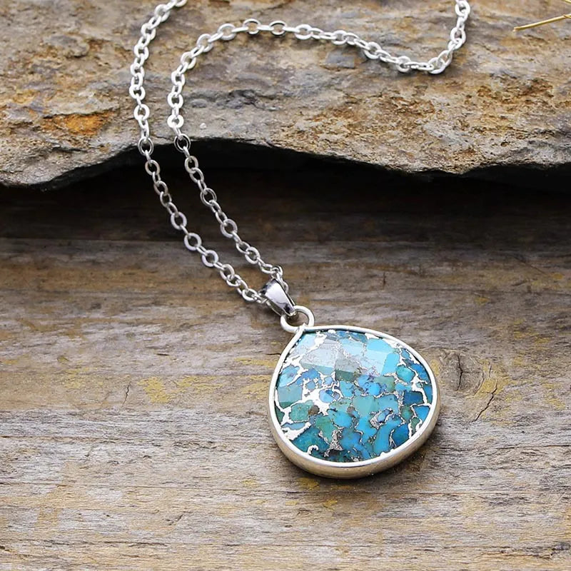 Turquoise Chain Pendant Necklace - Elegant 15.7" Silver Chain with Unique 0.9" Pendant