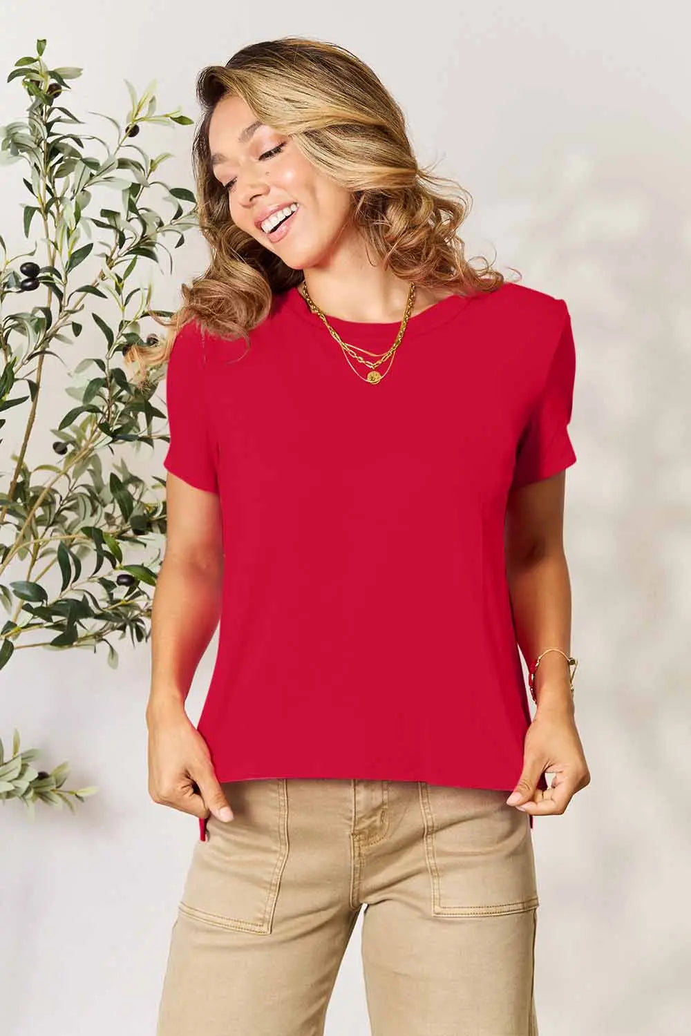 Basic Bae Full Size Round Neck Short Sleeve T-Shirt Red