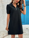 Zip Collar Short Sleeve Casual Mini Dress Black
