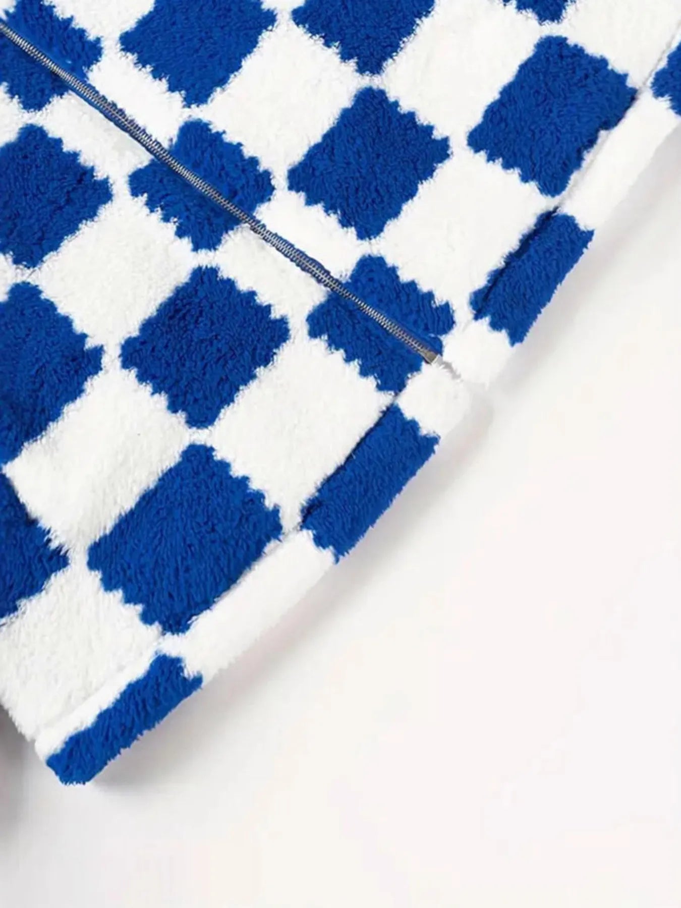 Checkered Fleece Oversized Zip Up Jacket