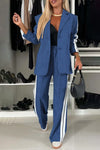 Full Size Contrast Lapel Collar Top and Pants Set Royal Blue