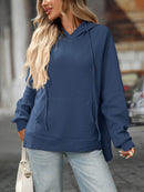 Slightly Stretchy Textured Drawstring Long Sleeve Hoodie with Pocket - Trendy Casual Wear - Store 42