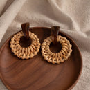 Bohemian Rattan Woven Hoop Earrings Chocolate One Size