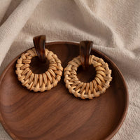 Bohemian Rattan Woven Hoop Earrings Chocolate One Size