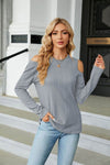 Trendsi Casual Cold-Shoulder Blouse with Long Sleeves and Round Neck - Solid Opaque Design - Store 42