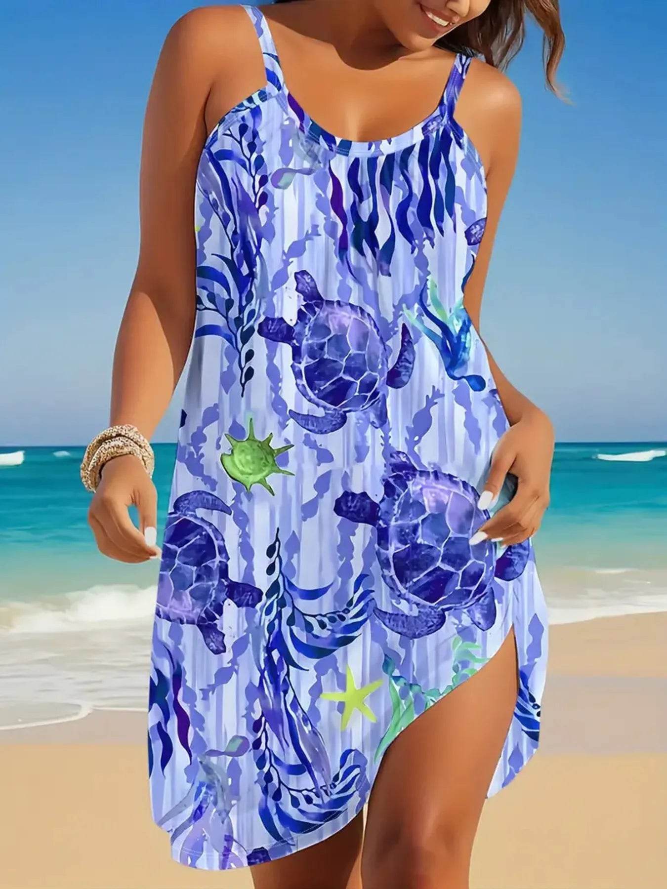 Full Size Printed Scoop Neck Mini Cami Dress Plus Size