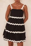 Contrast Trim Square Neck Tiered Dress Black