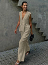 V-Neck Vest and Pants Set Apricot