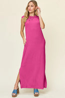 Double Take Full Size Texture Mock Neck Sleeveless Maxi Dress