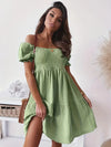 Full Size Ruffled Off-Shoulder Short Sleeve Dress Light Green