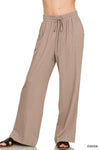 Zenana Linen Drawstring Pants COCOA