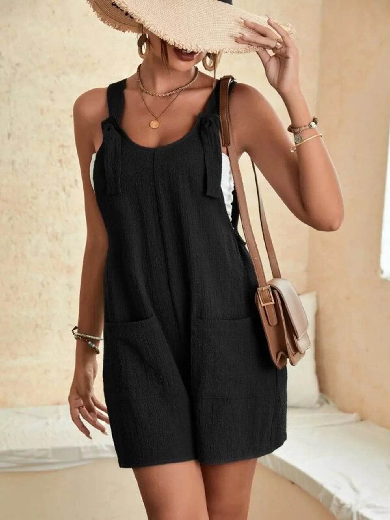 Full Size Knot Strap Romper with Pockets Plus Size - Store 42