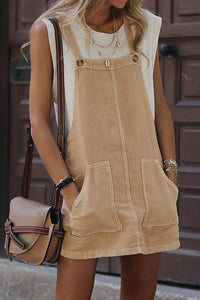 Side Buttons Square Neck Overall Mini Dress