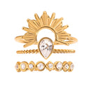 3 Piece Stainless Steel Rhinestone Sunburst Crown Ring