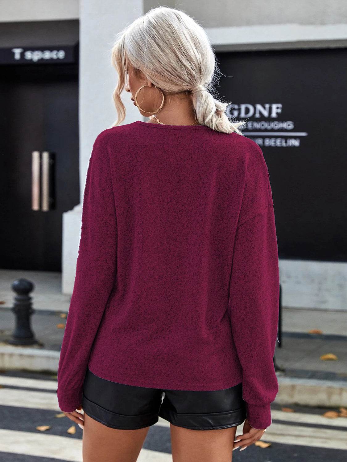 Lace Detail V-Neck Long Sleeve Top for Women - Slightly Stretchy, Opaque 100% Polyester