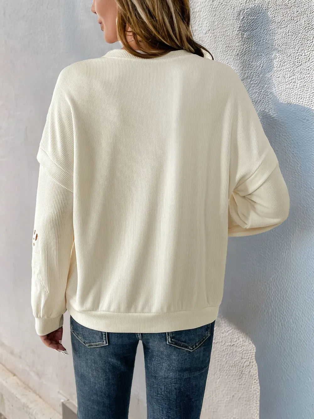 Trendy Perfee Cutout Long Sleeve Sweatshirt - Opaque, Slightly Stretchy Fabric - Polyester Blend