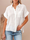 Full Size Button Up Short Sleeve Shirt Plus Size White