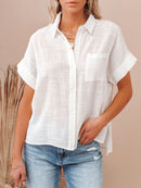 Full Size Button Up Short Sleeve Shirt Plus Size White