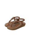 PU Leather Toe Post Flats Sandals Brown