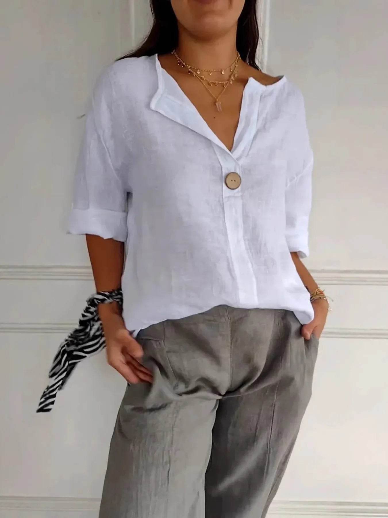 Full Size Casual Notched Drop Shoulder Blouse Plus Size - Store 42