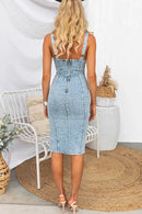 Side Slit Washed Scoop Neck Denim Dress