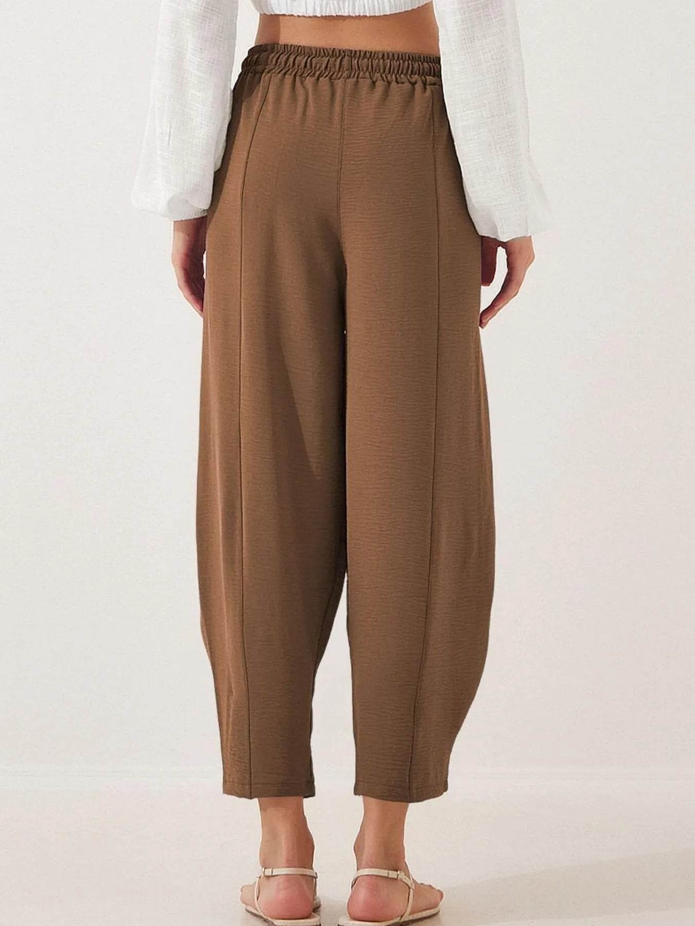 Full Size Drawstring Wide Leg Cropped Pants Plus Size - Store 42