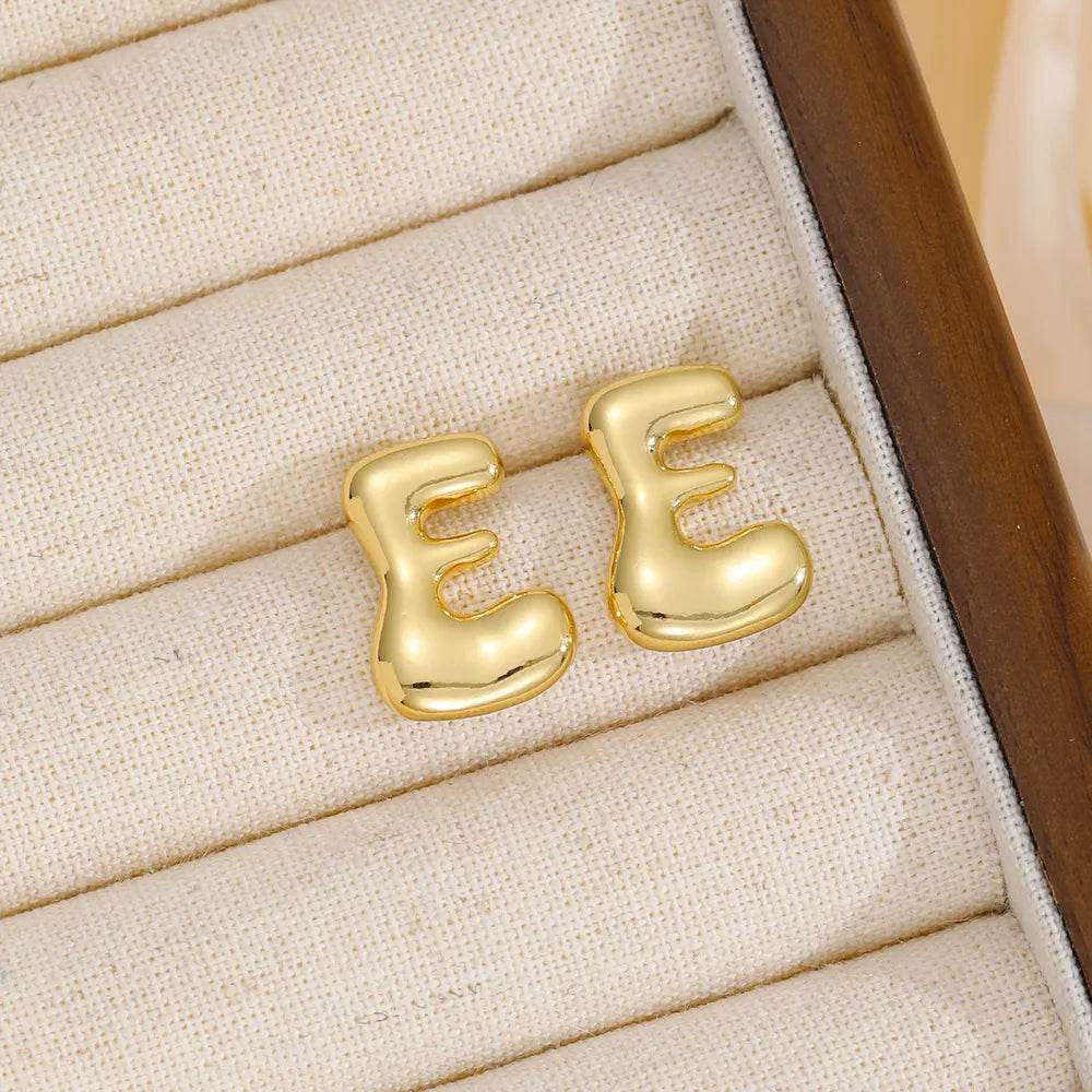 18K Gold-Plated Bubble Letter Stud Earrings - Unique Personalization, Lightweight Design - Store 42