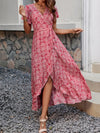 Printed Surplice Maxi Dress with Flutter Sleeves Red