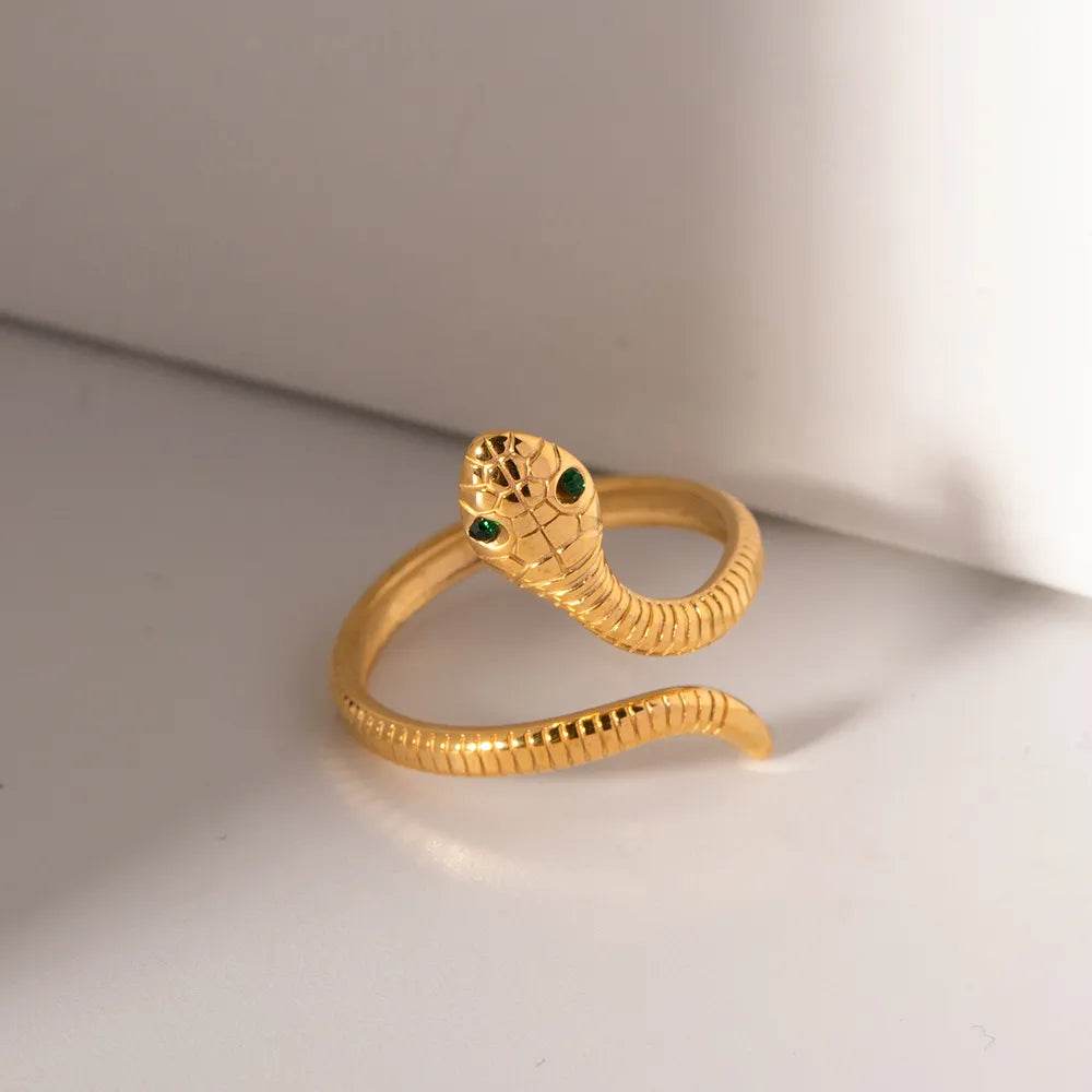 18K Gold-Plated Adjustable Snake Wrap Ring with Charming Serpent Design for Women